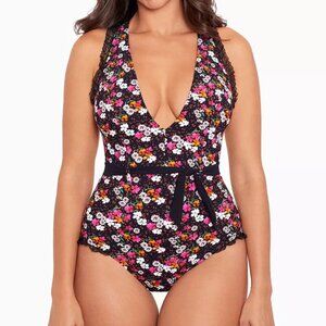 SKINNYDIPPERS Dora Cinchette Plunge One Piece Shaping Swimsuit Medium NWT